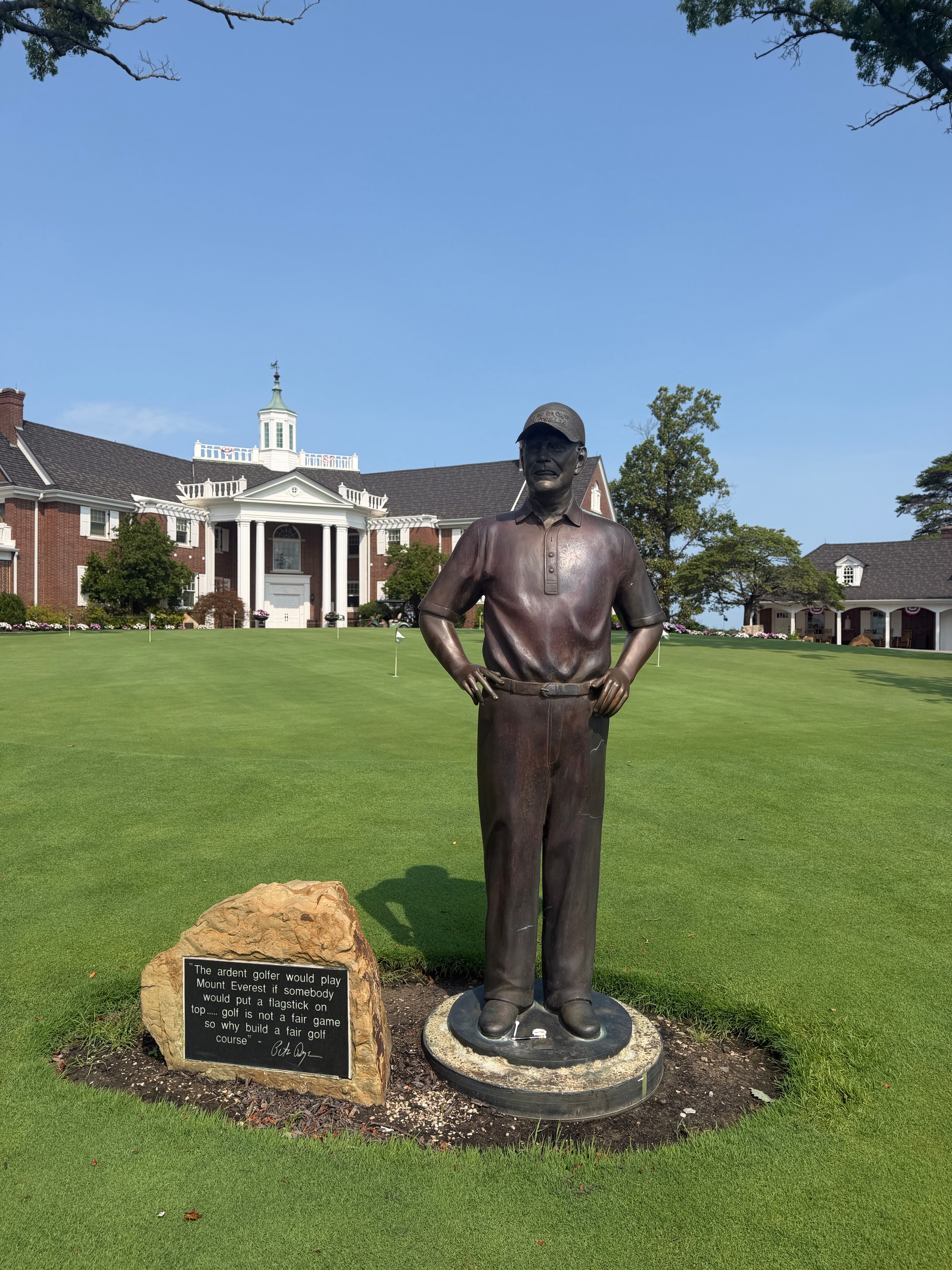The bronze statue of Pete Dye stands watch over his masterpiece