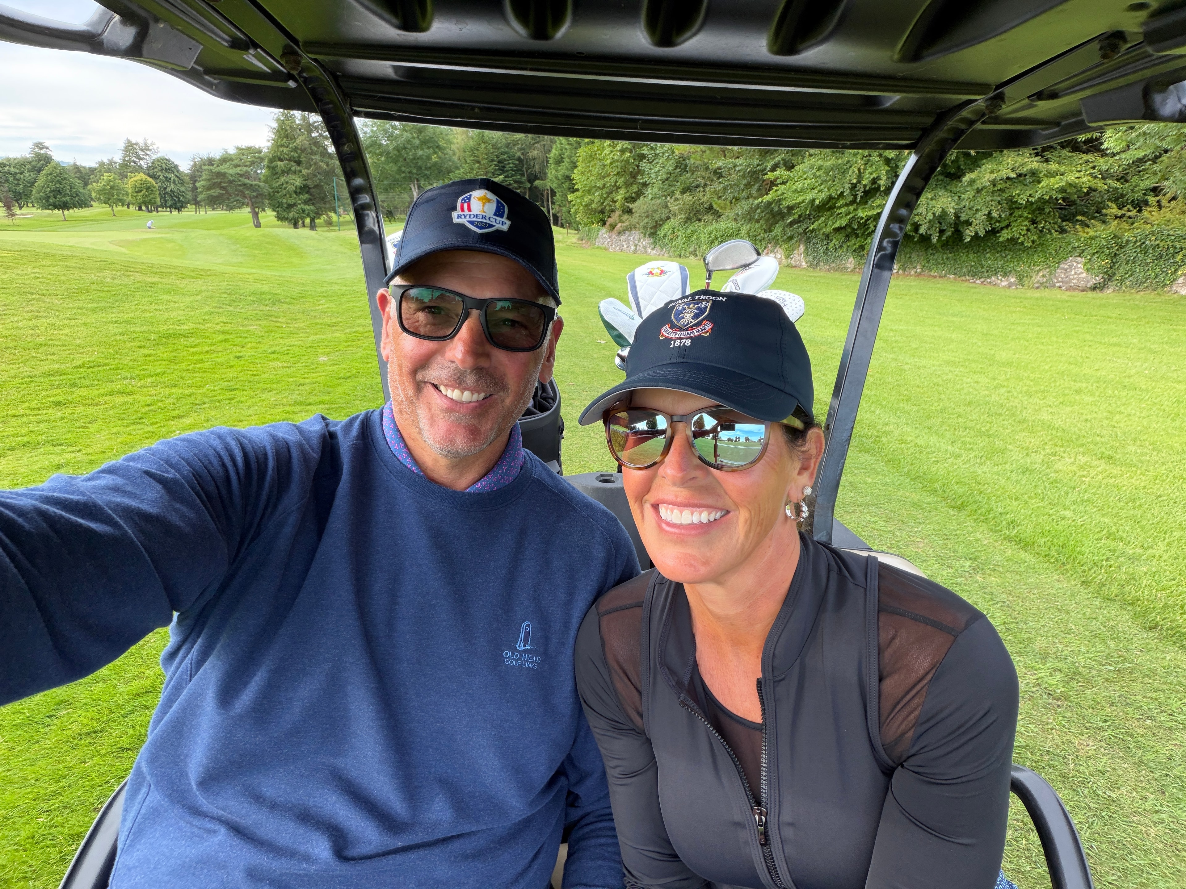 Janet and Scott on the cart — a round at Limerick Golf Club